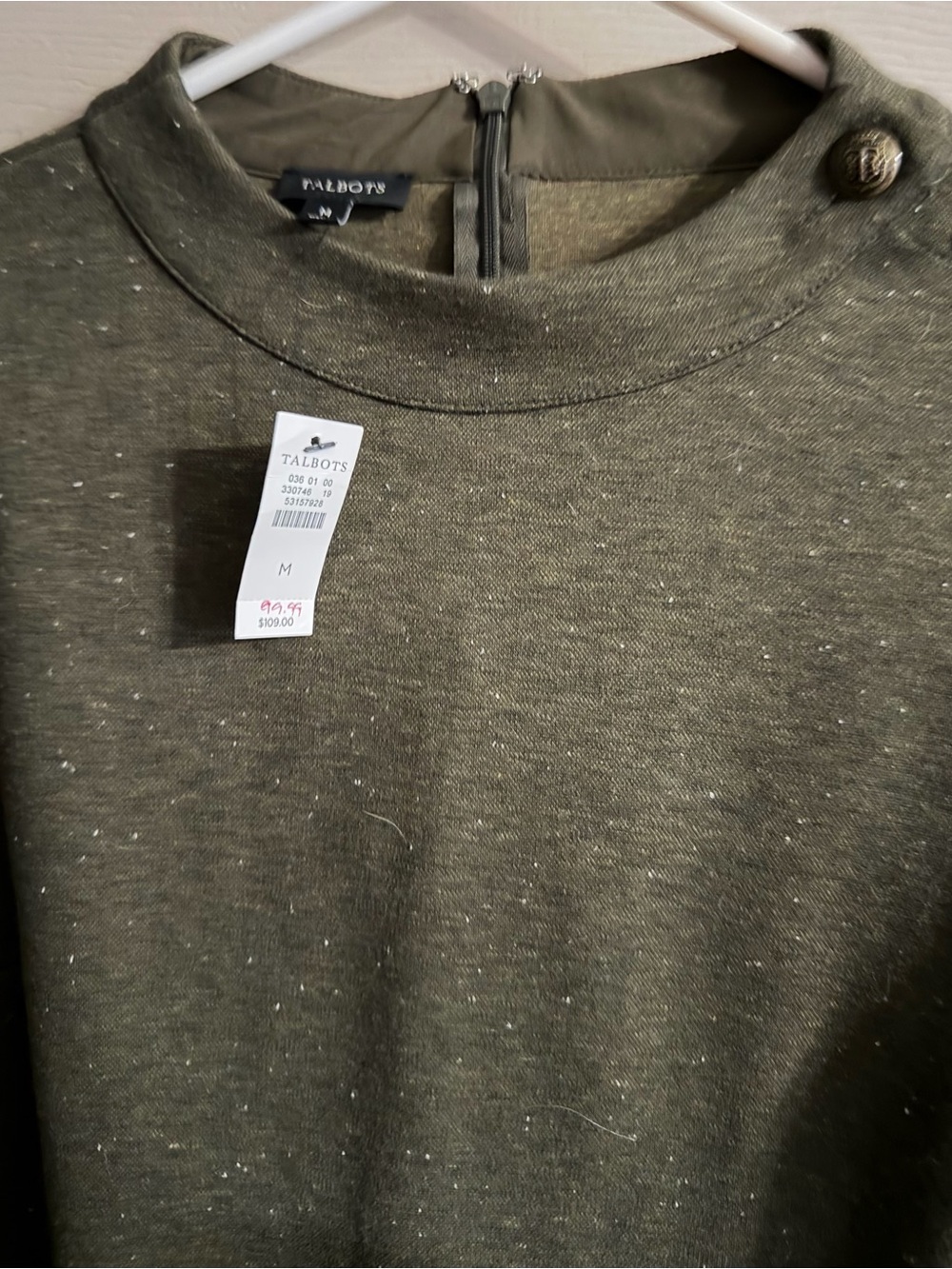 Talbots Olive Metallic Speckle Shift Dress